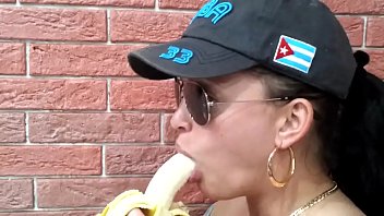 Girl shows her skills on banana
